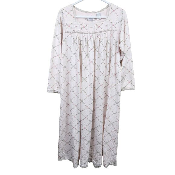 Aria Vintage Nightgown Small Pink Floral Lace Gown 3/4 Sleeve Granny Cottage VTG - Picture 1 of 12